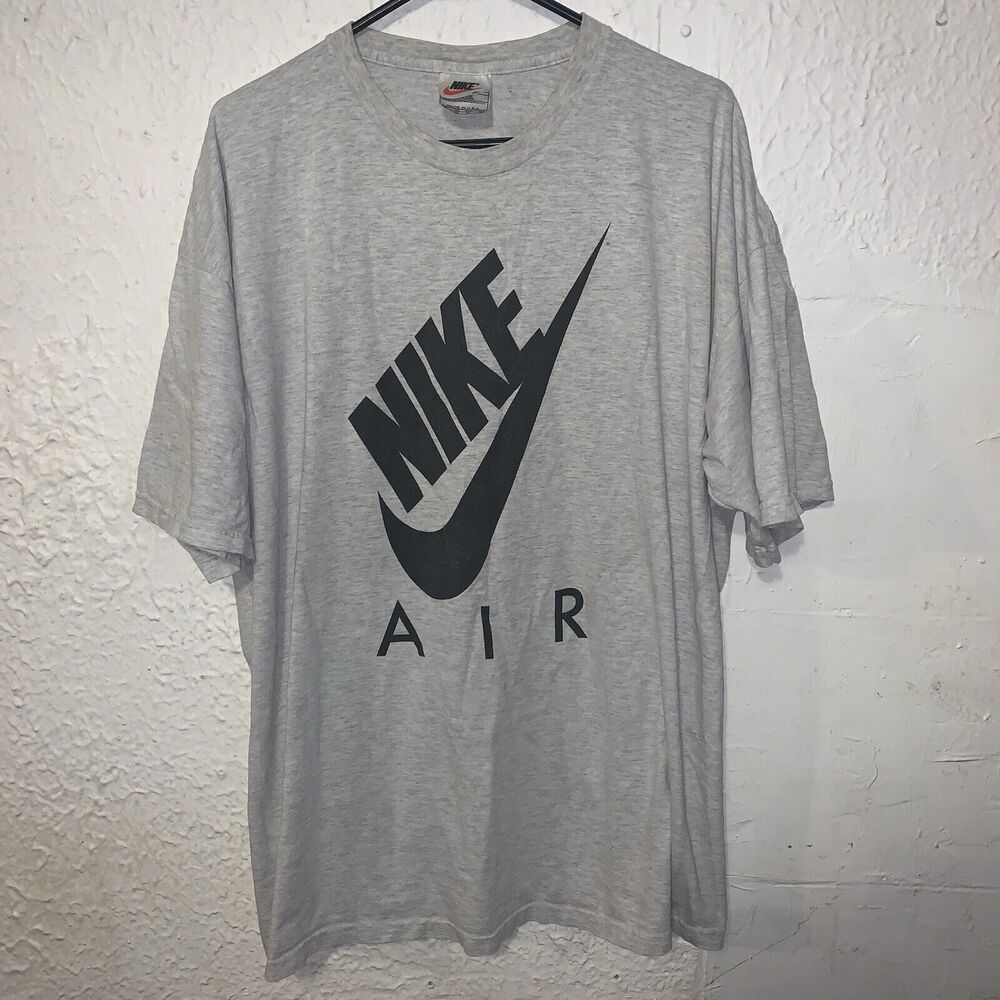 Vintage 90s Nike Air White Tag Red Swoosh Gray Shirt XXL USA